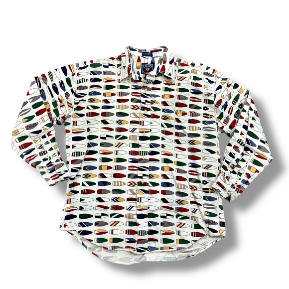 Chaps Ralph Lauren Size M Long Sleeve Button 100% Cotton Shirt Nautical Canoe - Picture 1 of 4